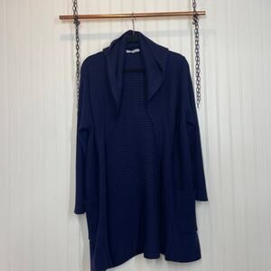 Honey Belle Women’s Navy Blue Ribbed knit Hooded Pocket Cardigan Size L